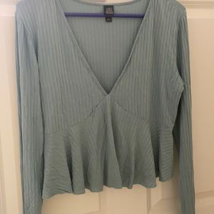 Teal Low Cut Longsleeve Crop Top